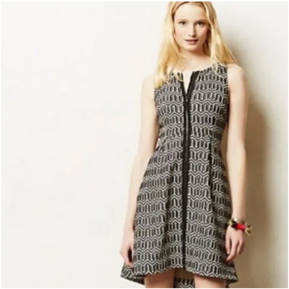 Anthropologie Leifsdottir Full Zip Black and White Patterned Dress